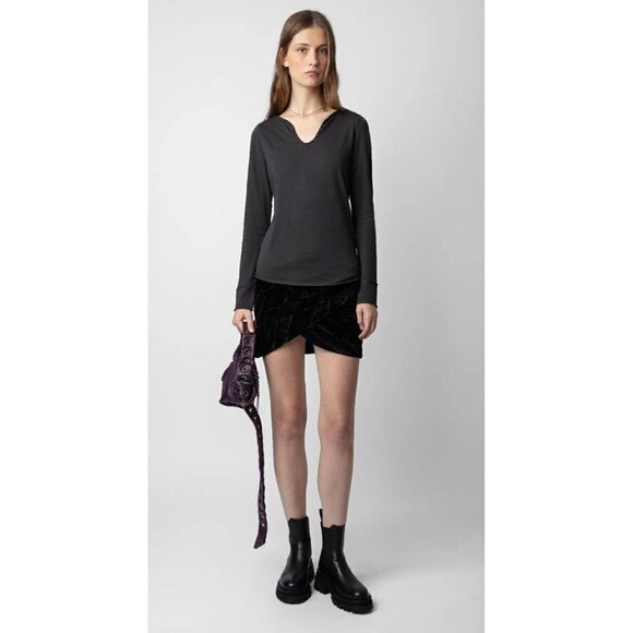 Zadig & Voltaire Women's Sz S Black Long Sleeve Henley Shirt w/ Snake Print - Picture 1 of 7